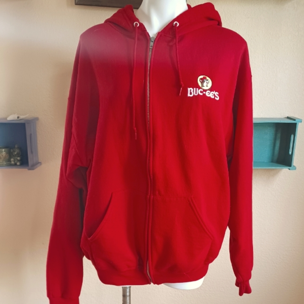 Red Buc-ees Zippered Hooded Jacket Size 2XL